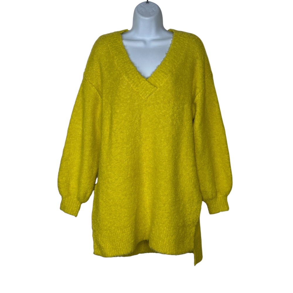 Anthropologie Pilcro V-Neck Teddy Sweater Yellow XS Oversized Tunic Pullover - Picture 2 of 12